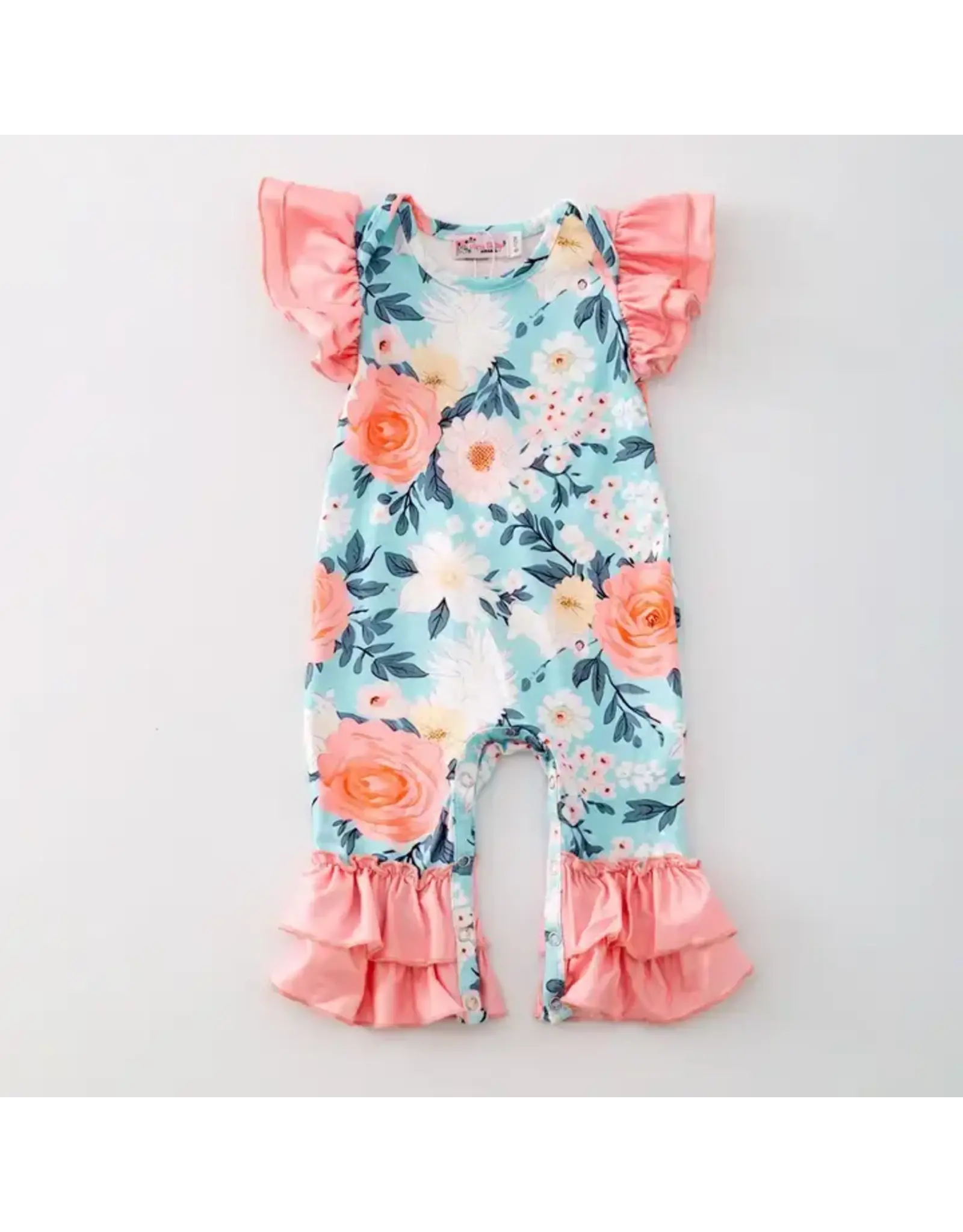 Aqua Peachy Petals Romper