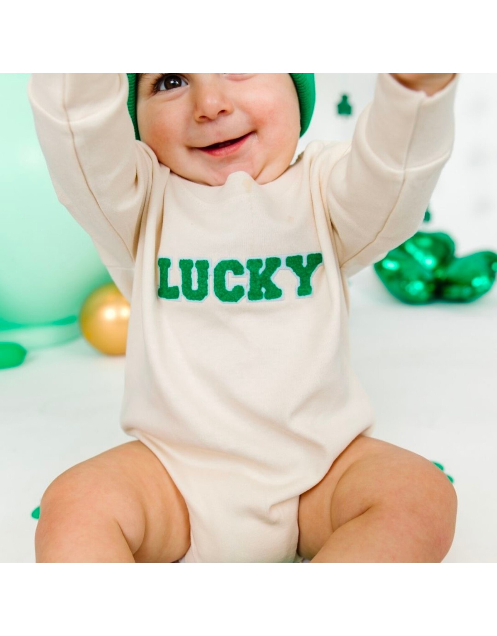 Sweet Wink- Lucky Varsity Patch St. Patrick's Day L/S Romper