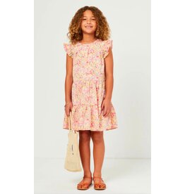 Hayden- Pink Floral Ruffle Sleeve Tiered Dress