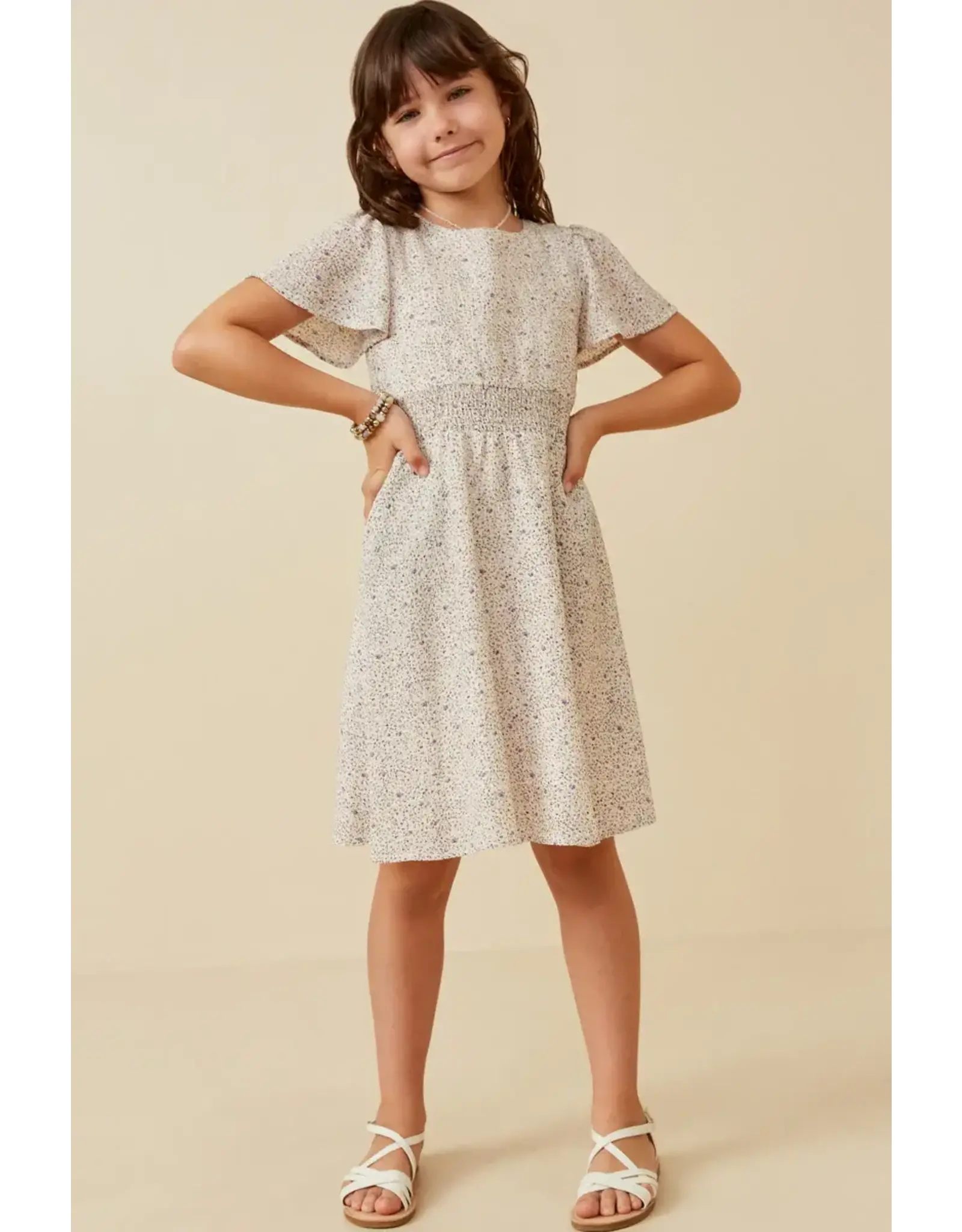 Hayden-  Ditsy Floral Short Sleeve Smock Waist Dress