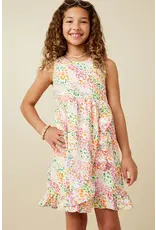 Hayden-  Pink Abstract Multi Color Dot Ruffled Tank Dress