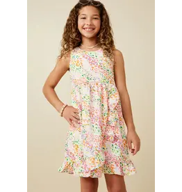 Hayden-  Pink Abstract Multi Color Dot Ruffled Tank Dress