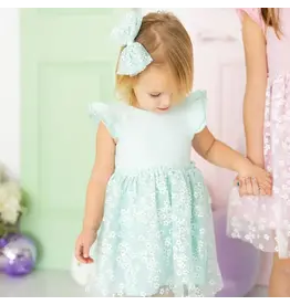 Sweet Wink- Aqua Ditsy Daisy Tiered S/S Tutu Dress