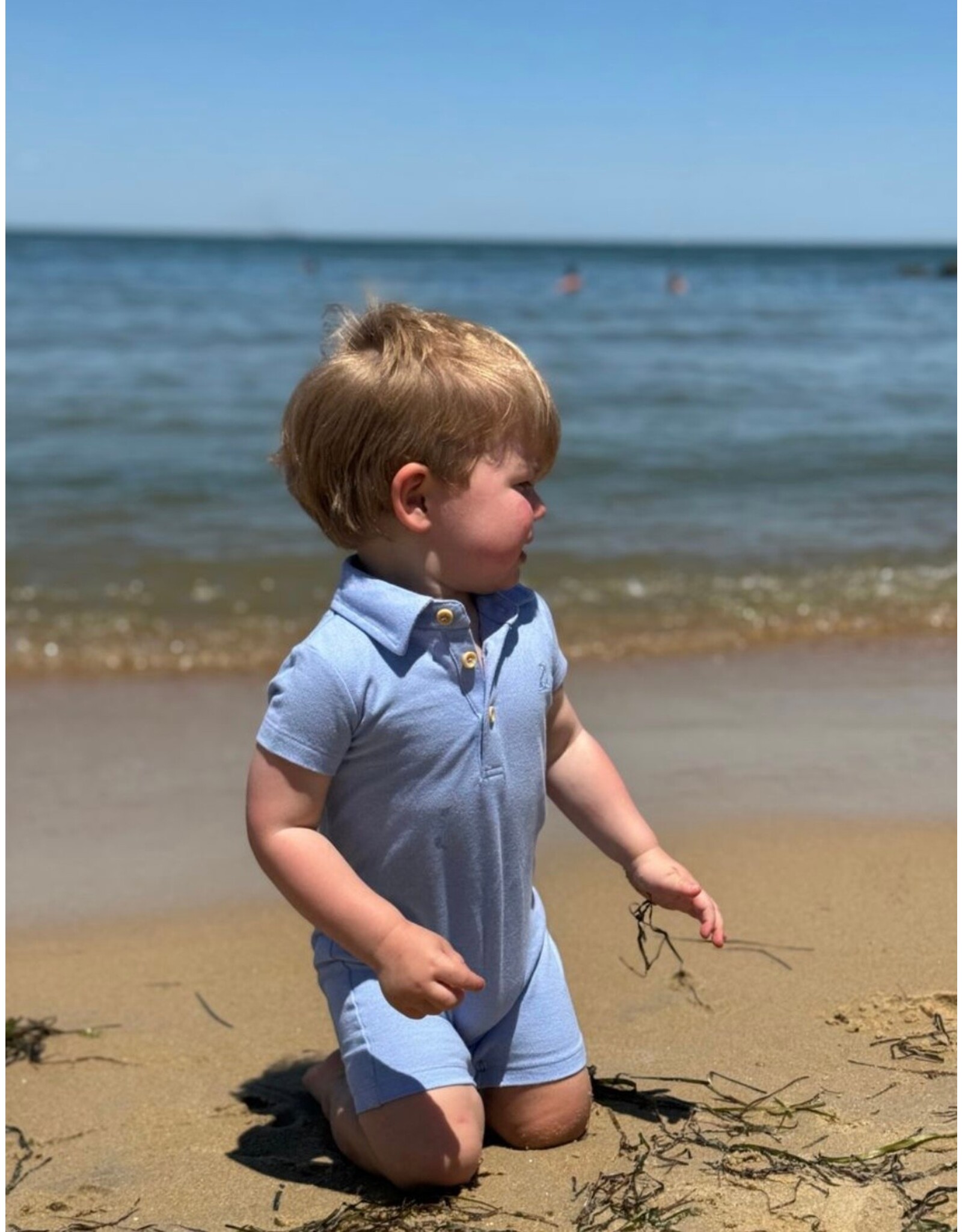 Me & Henry Me & Henry- Blue Pique Drift Polo Romper