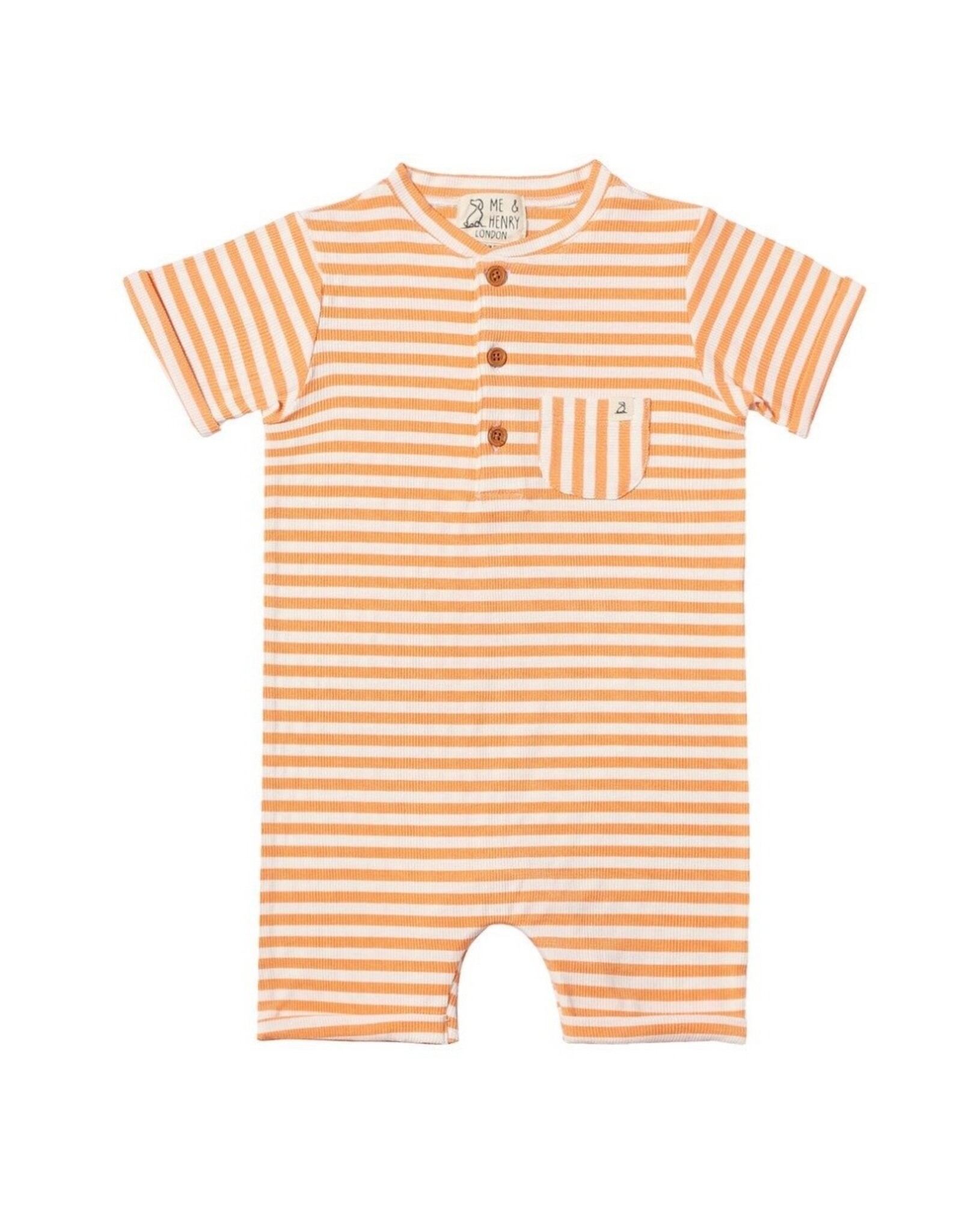 Me & Henry Me & Henry- Tangerine/Cream Striped Rib Camborne Henley Romper
