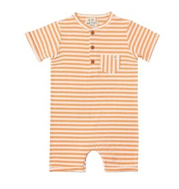 Me & Henry Me & Henry- Tangerine/Cream Striped Rib Camborne Henley Romper