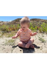 Me & Henry Me & Henry- Tangerine/Cream Striped Rib Camborne Henley Romper