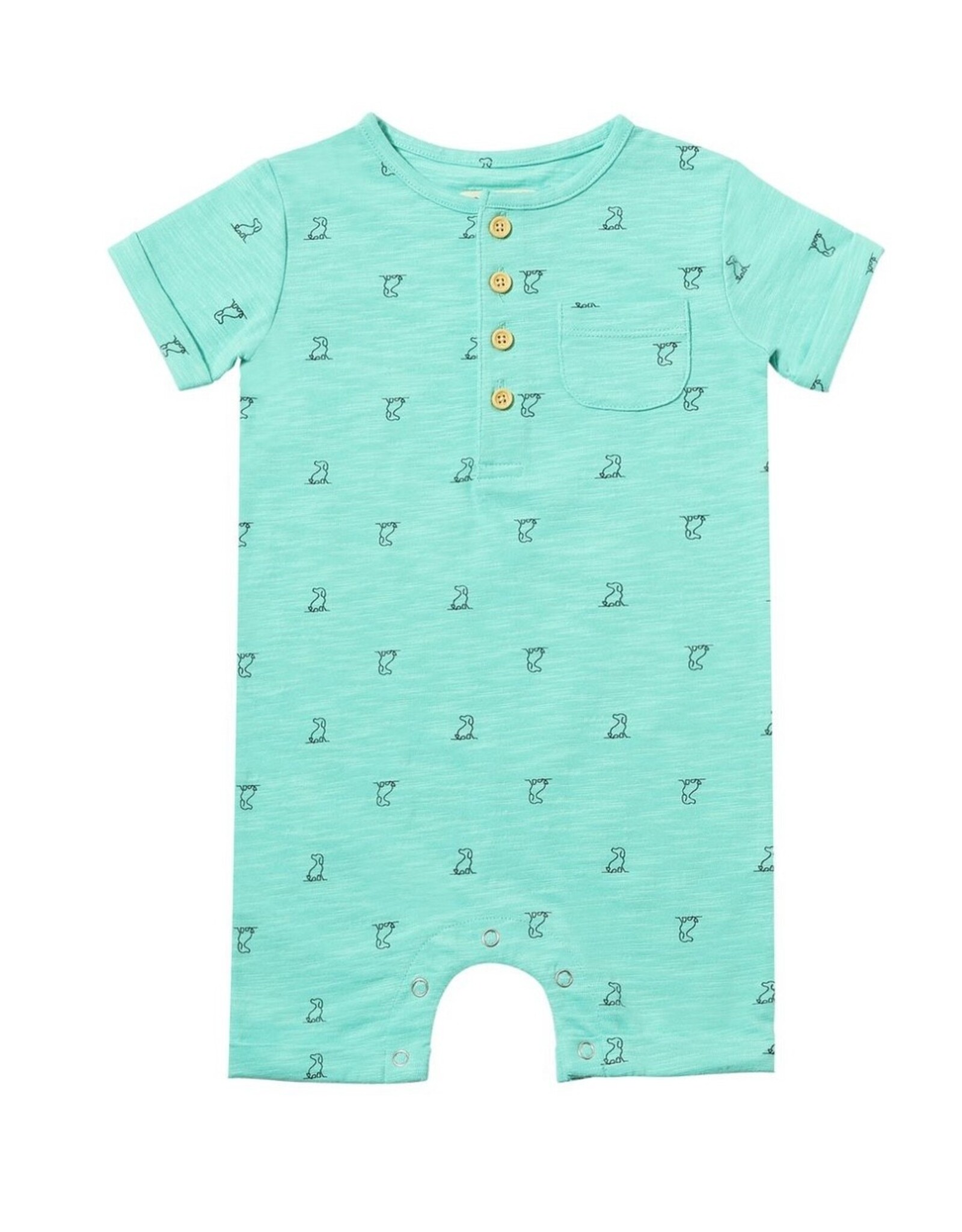 Me & Henry Me & Henry- Aqua Henry Print Martingale Henley Romper