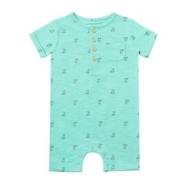 Me & Henry Me & Henry- Aqua Henry Print Martingale Henley Romper