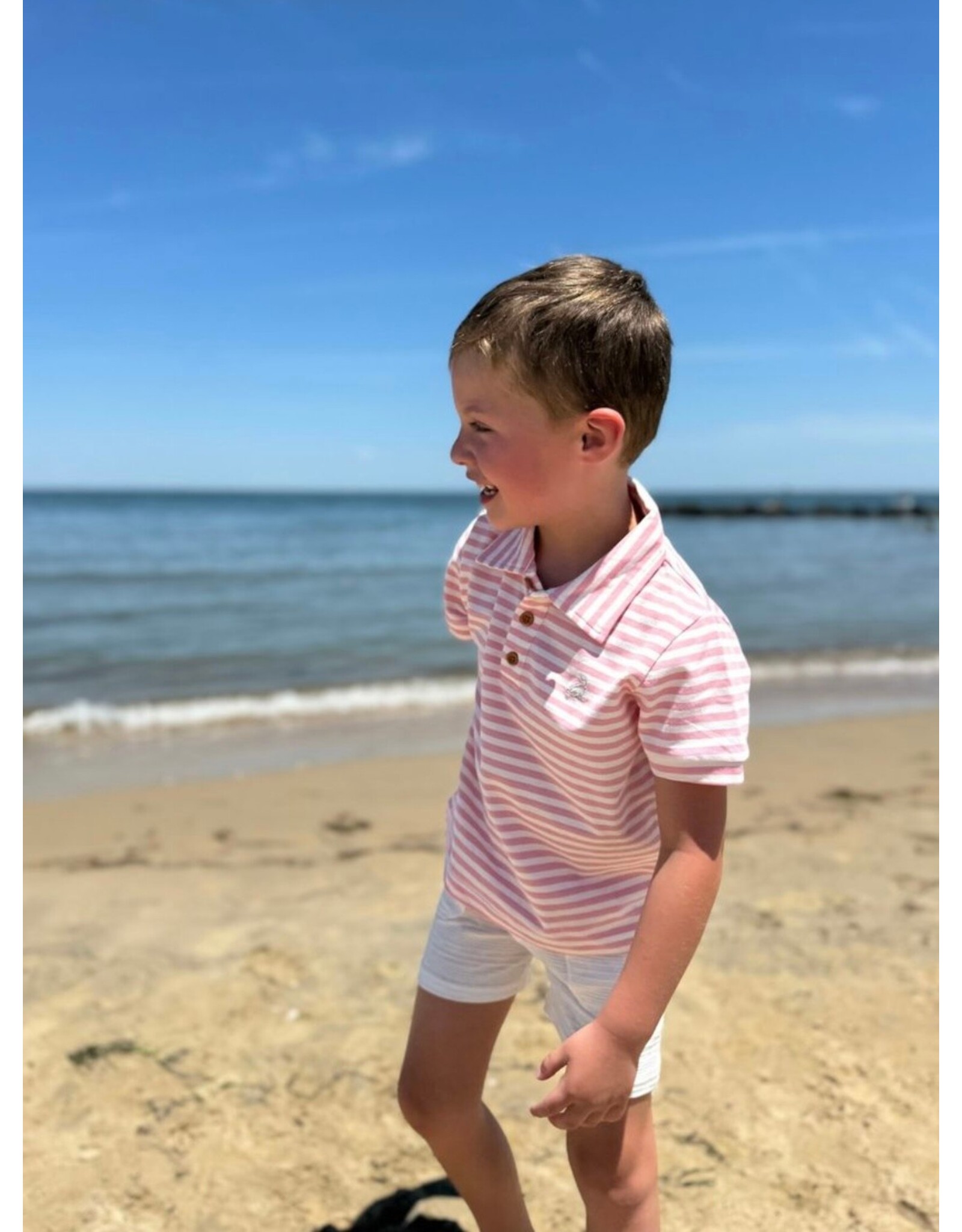 Me & Henry Me & Henry- Pink/Cream Striped Pique Polo