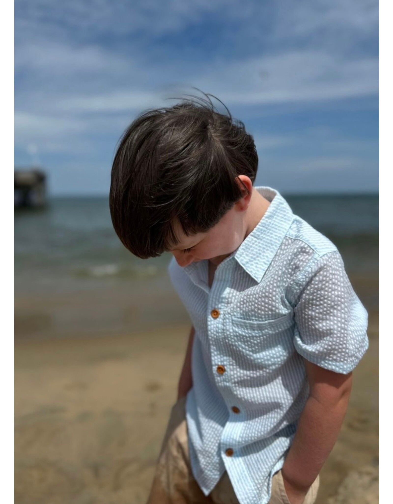 Me & Henry Me & Henry- Aqua Stripe Seersucker Newport Woven Shirt