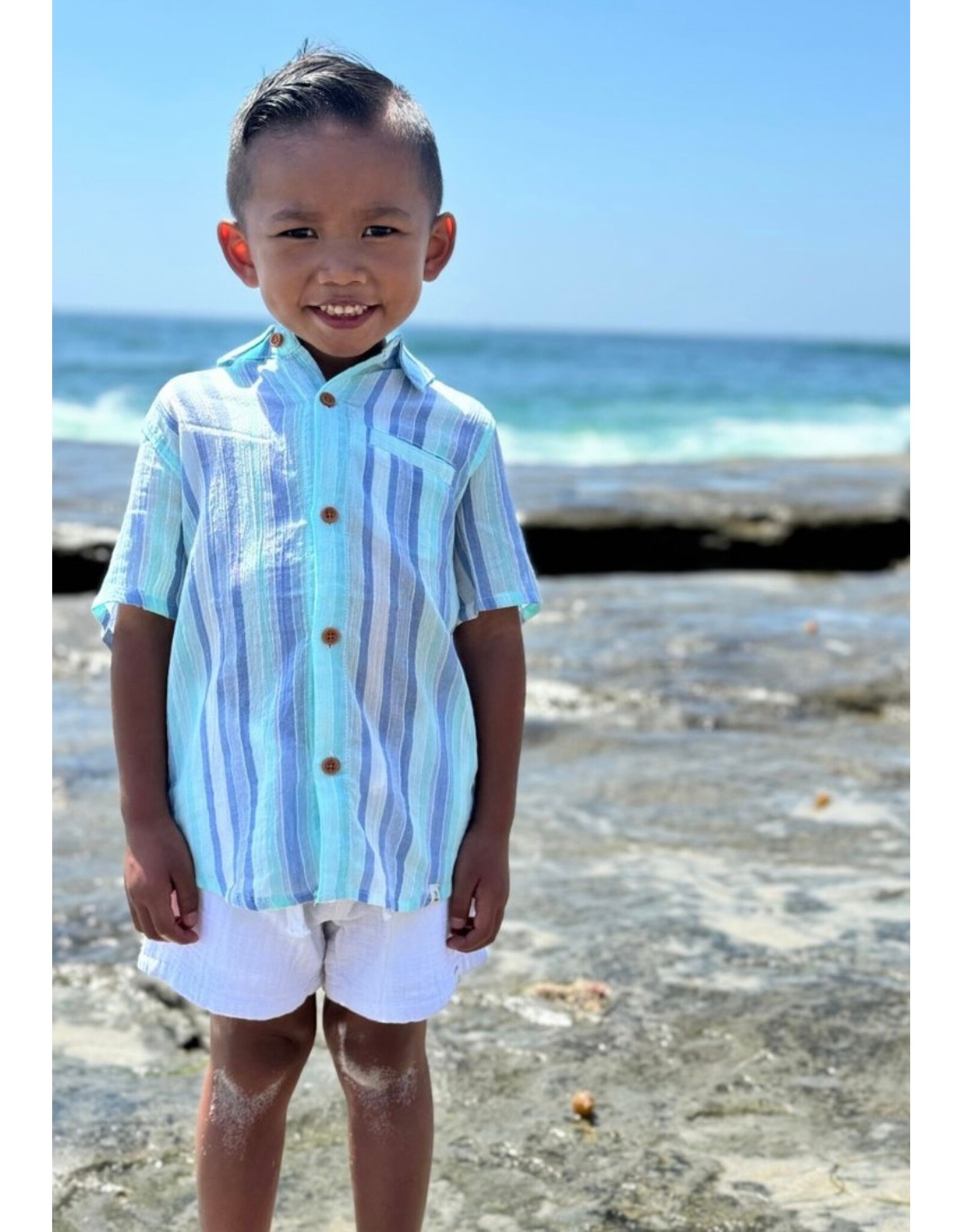 Me & Henry Me & Henry- Blue/Seafoam Stripe Newport Woven Shirt