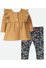 Bonnie  Jean Bonnie Jean- Mustard Pinafore Floral Legging Set