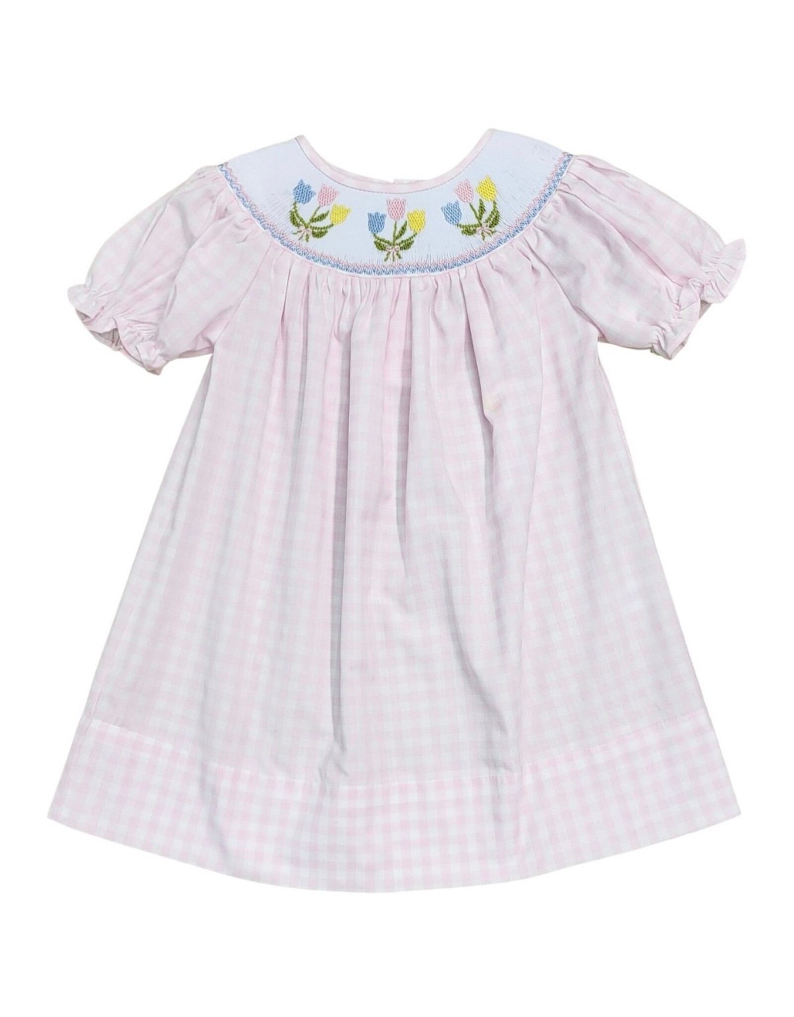 Sweet Dreams- Pink Gingham Tulip Smocked Dress