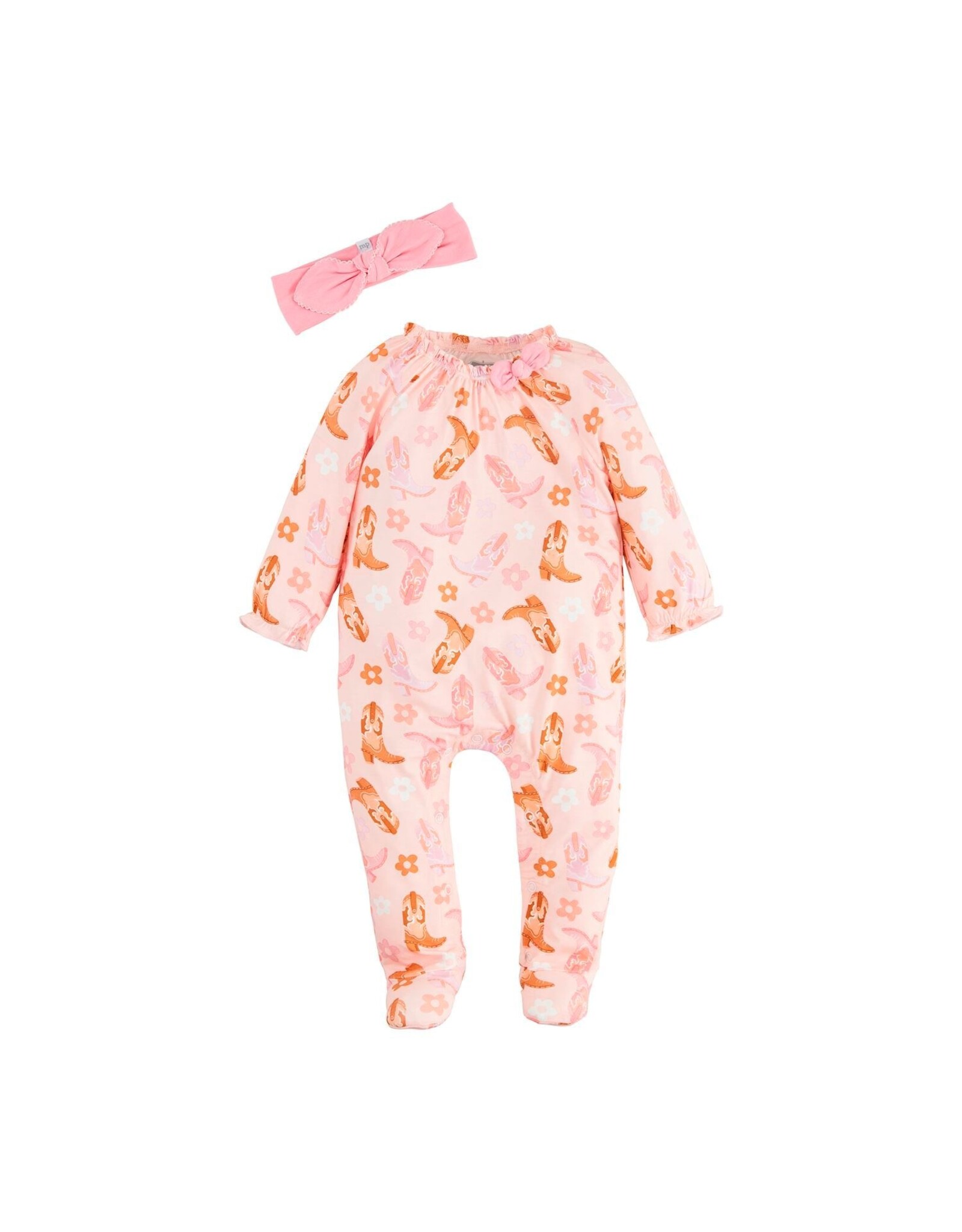 Mudpie Mud Pie- Pink Cowgirl Print Bamboo Sleeper & Headband Set