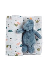 Mudpie Mud Pie- Dino Swaddle & Blue Rattle Set