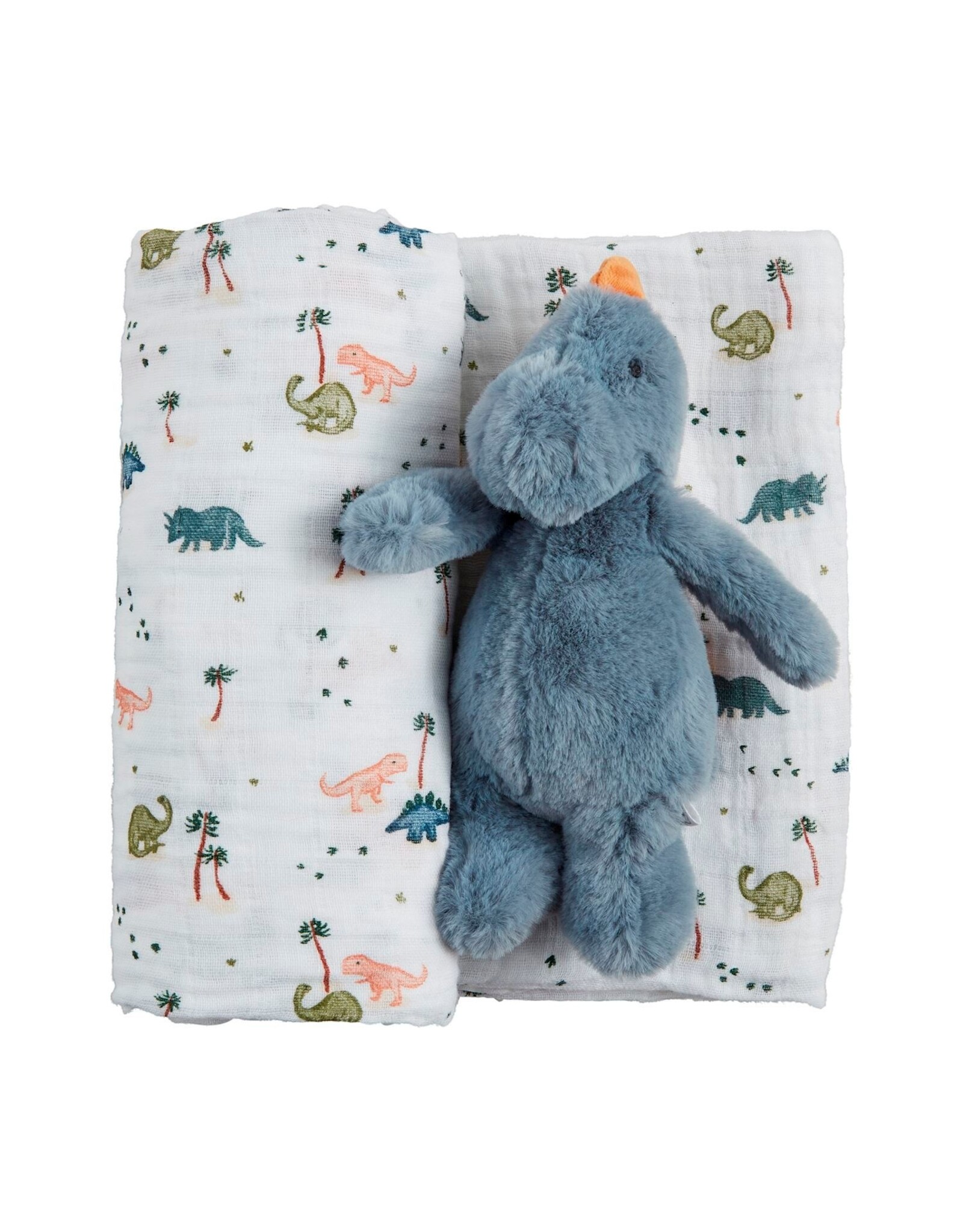 Mudpie Mud Pie- Dino Swaddle & Blue Rattle Set