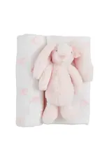 Mudpie Mud Pie- Bow Swaddle & Pink Bunny Rattle Set