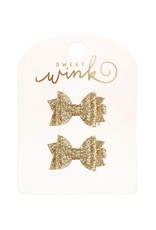 Sweet Wink- Gold Glitter Bow Clip Set