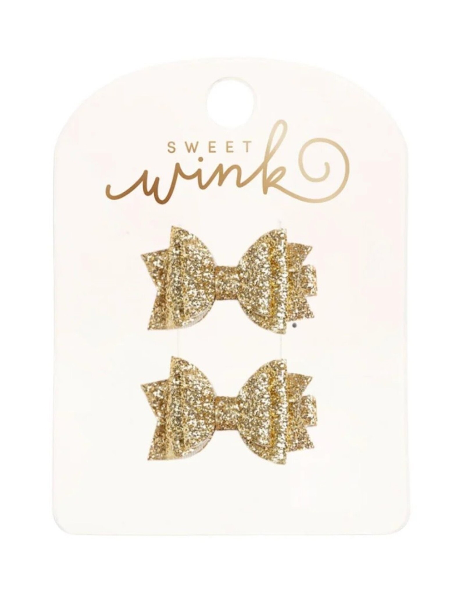 Sweet Wink- Gold Glitter Bow Clip Set