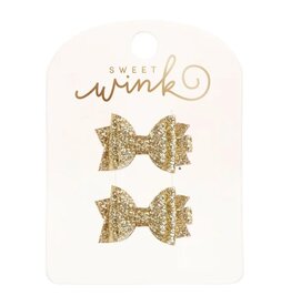 Sweet Wink- Gold Glitter Bow Clip Set
