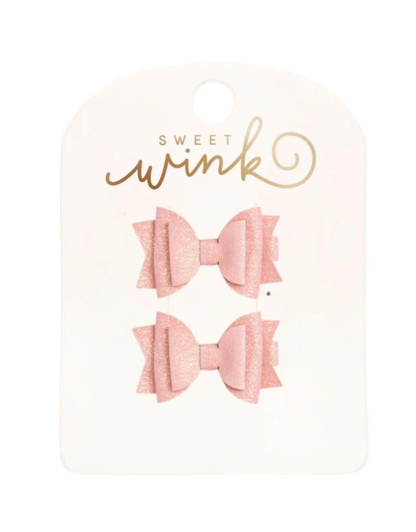 Sweet Wink- Blush Glitter Bow Clip Set