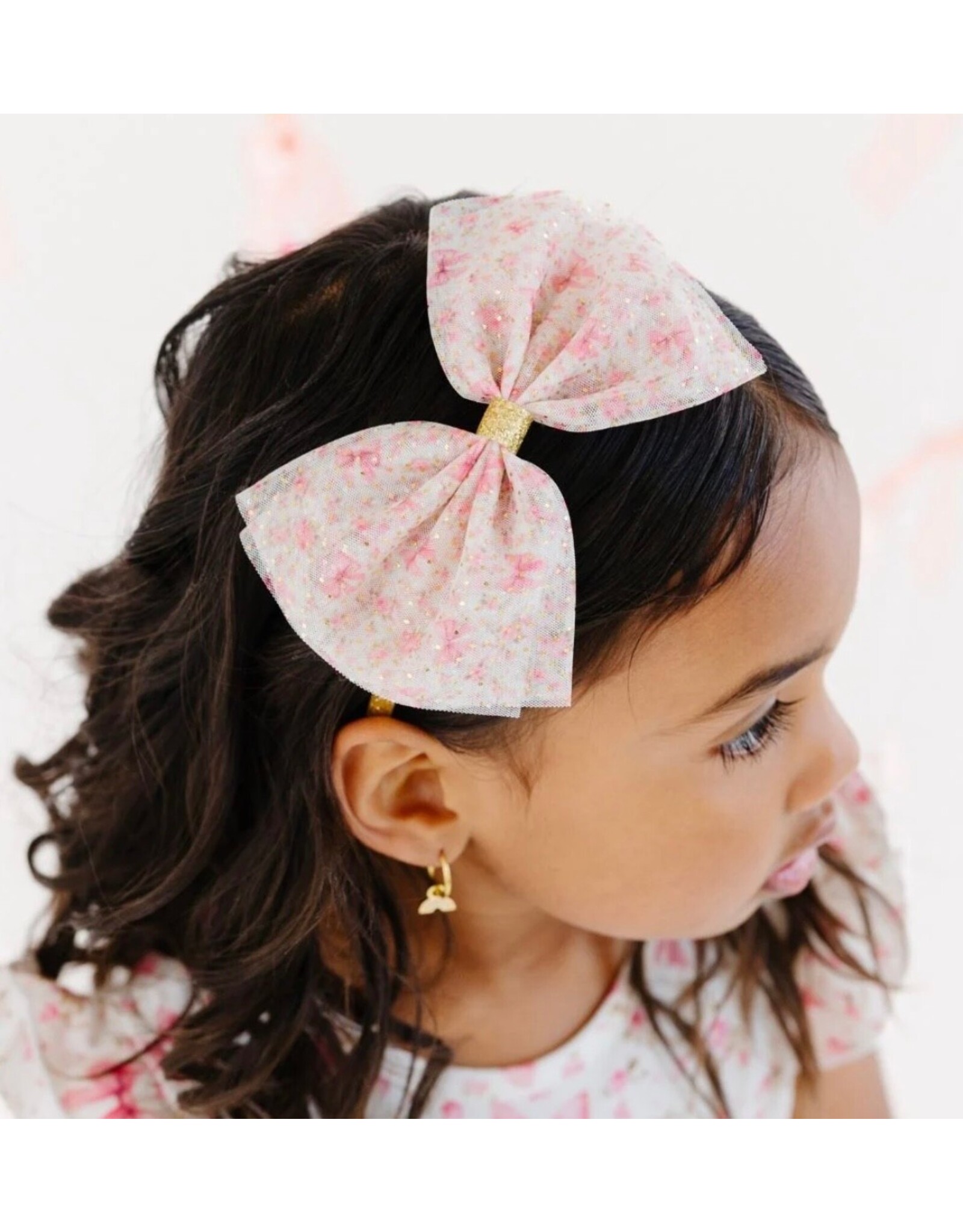 Sweet Wink- Ditsy Floral Tulle Bow Hard Headband