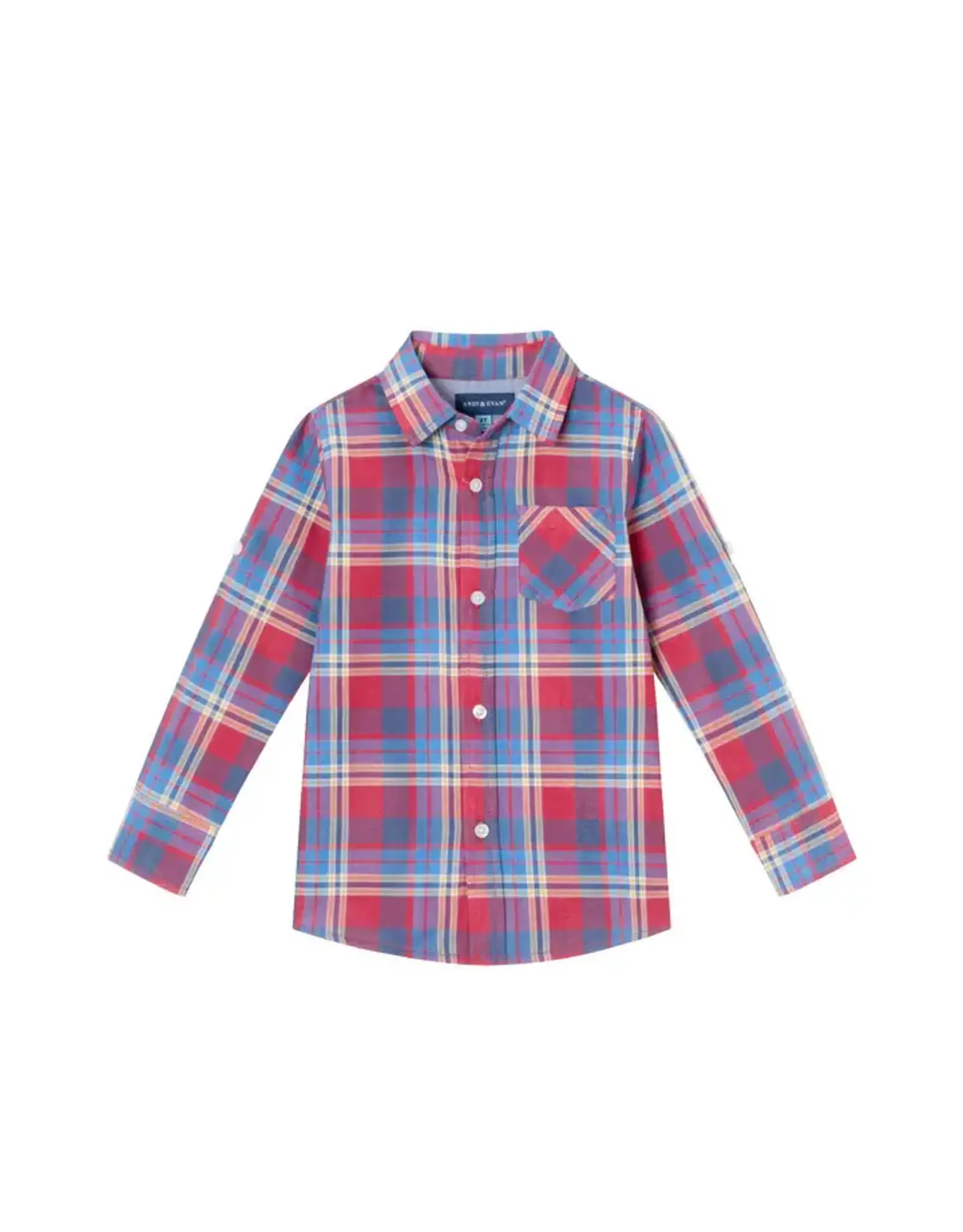 Andy & Evan Andy & Evan-Maroon Plaid Button Down Shirt