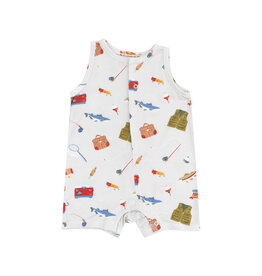 Angel Dear Angel Dear- Fishing Things Green Shortie Romper