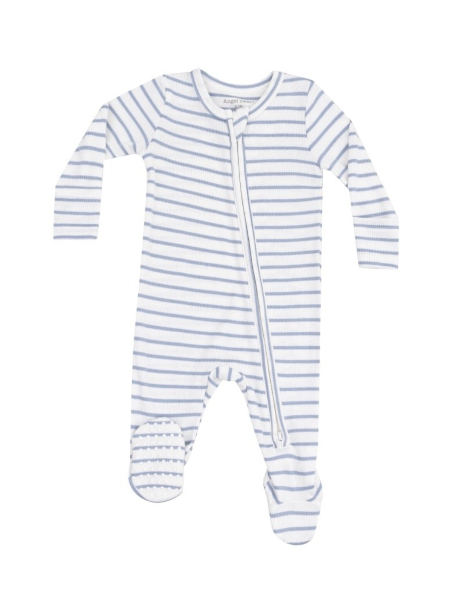 Angel Dear Angel Dear- French Stripe Dusty Blue Two-Way Zipper Footie