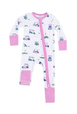 Angel Dear Angel Dear- Vintage Golf Carts Pink Two-Way Zipper Romper