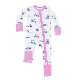 Angel Dear Angel Dear- Vintage Golf Carts Pink Two-Way Zipper Romper