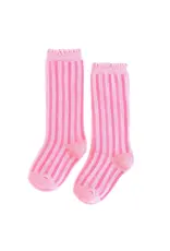 Little Stocking Co. Little Stocking- Blossom Striped Scalloped Knee High Socks