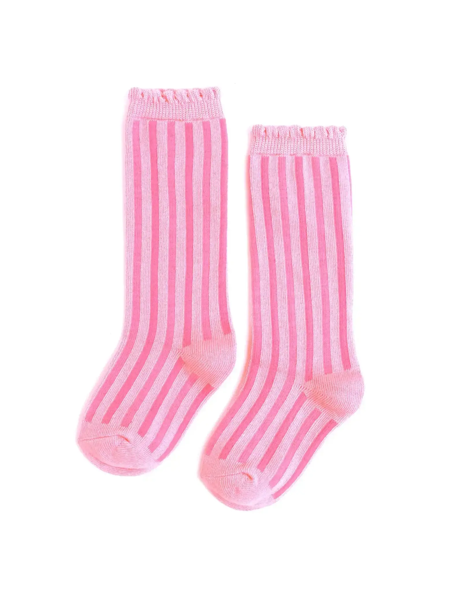 Little Stocking Co. Little Stocking- Blossom Striped Scalloped Knee High Socks