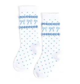 Little Stocking Co. Little Stocking- Blue Bow Scalloped Knee High Socks