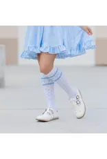 Little Stocking Co. Little Stocking- Blue Bow Scalloped Knee High Socks