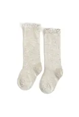 Little Stocking Co. Little Stocking- Heathered Lace Top Knee High Socks