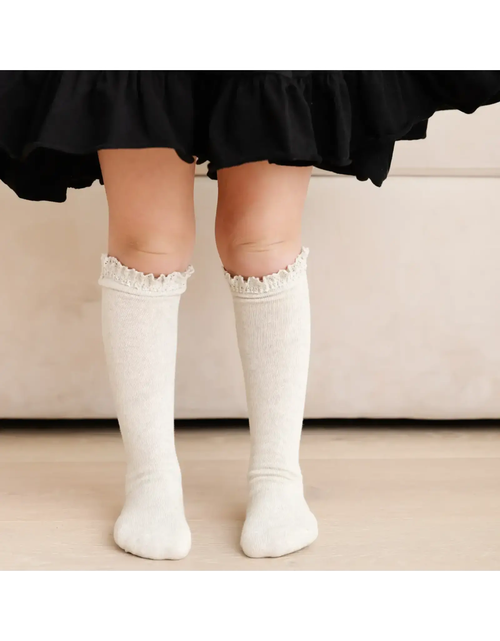 Little Stocking Co. Little Stocking- Heathered Lace Top Knee High Socks