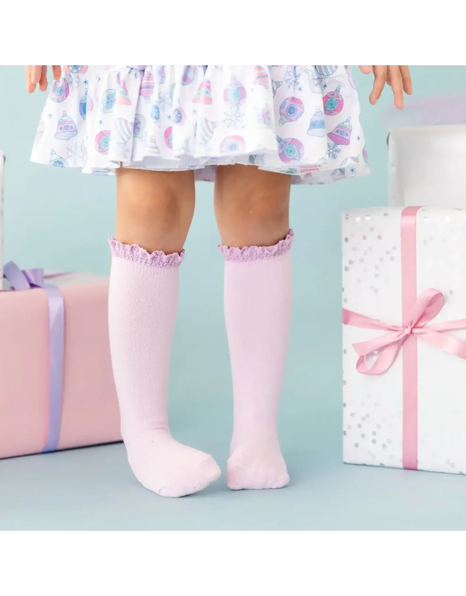 Little Stocking Co. Little Stocking- Lilac Lace Top Knee High Socks