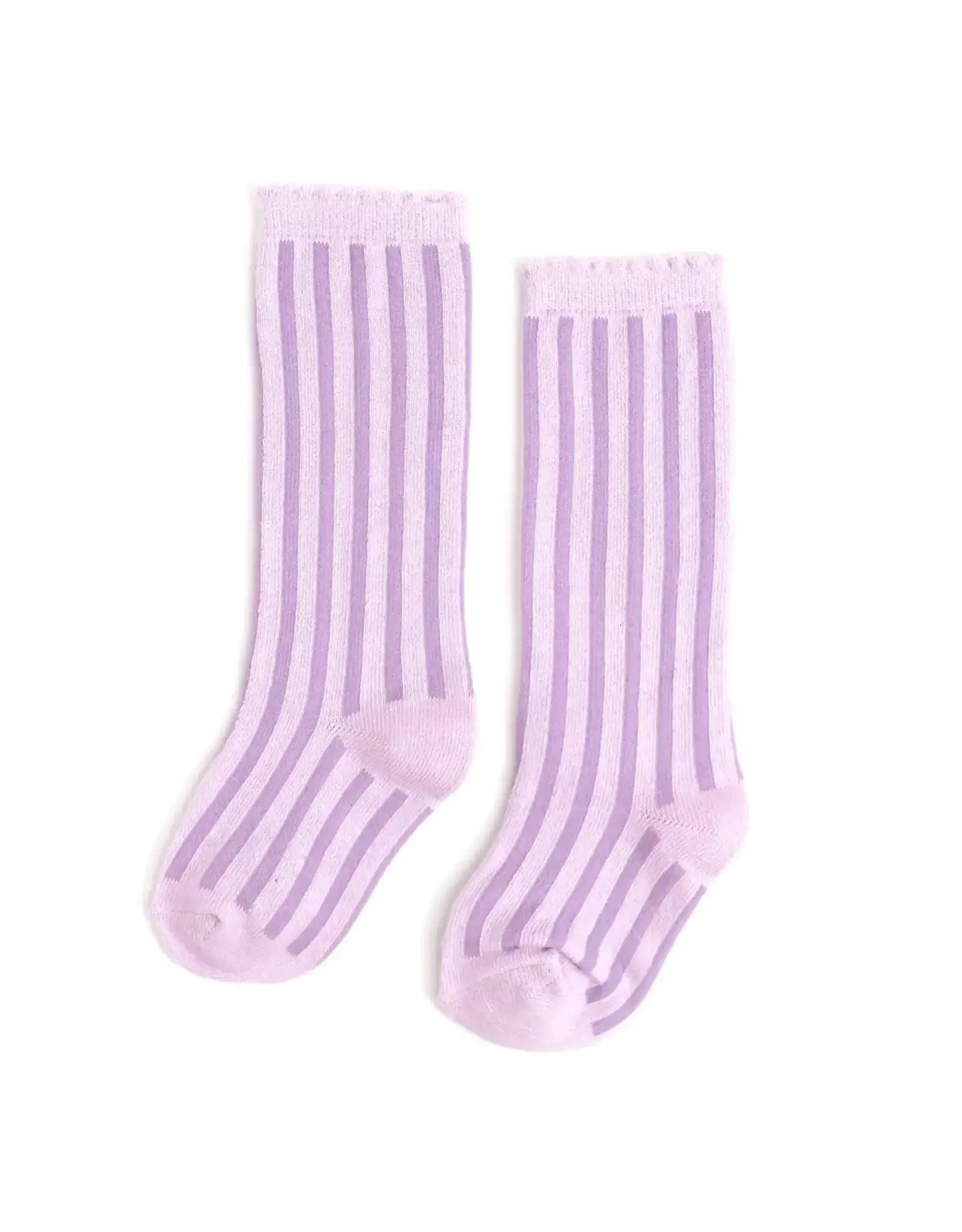 Little Stocking Co. Little Stocking- Lilac Striped Scalloped Knee High Socks