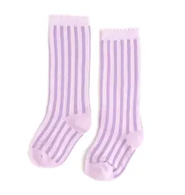 Little Stocking Co. Little Stocking- Lilac Striped Scalloped Knee High Socks