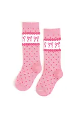 Little Stocking Co. Little Stocking- Pink Bow Scalloped Knee High Socks