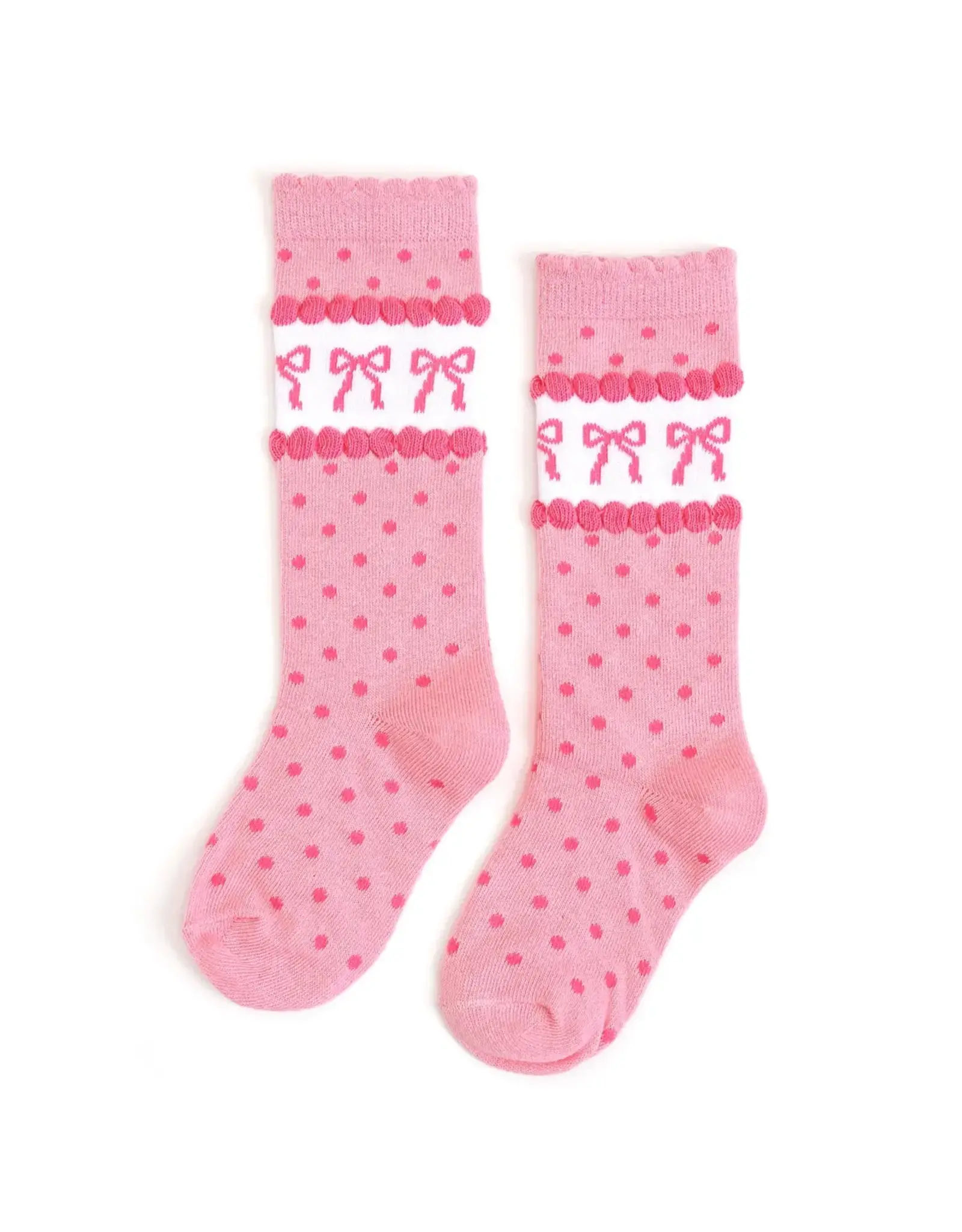 Little Stocking Co. Little Stocking- Pink Bow Scalloped Knee High Socks