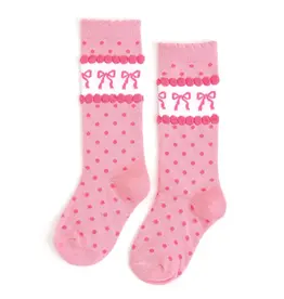 Little Stocking Co. Little Stocking- Pink Bow Scalloped Knee High Socks