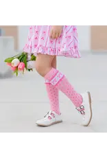 Little Stocking Co. Little Stocking- Pink Bow Scalloped Knee High Socks