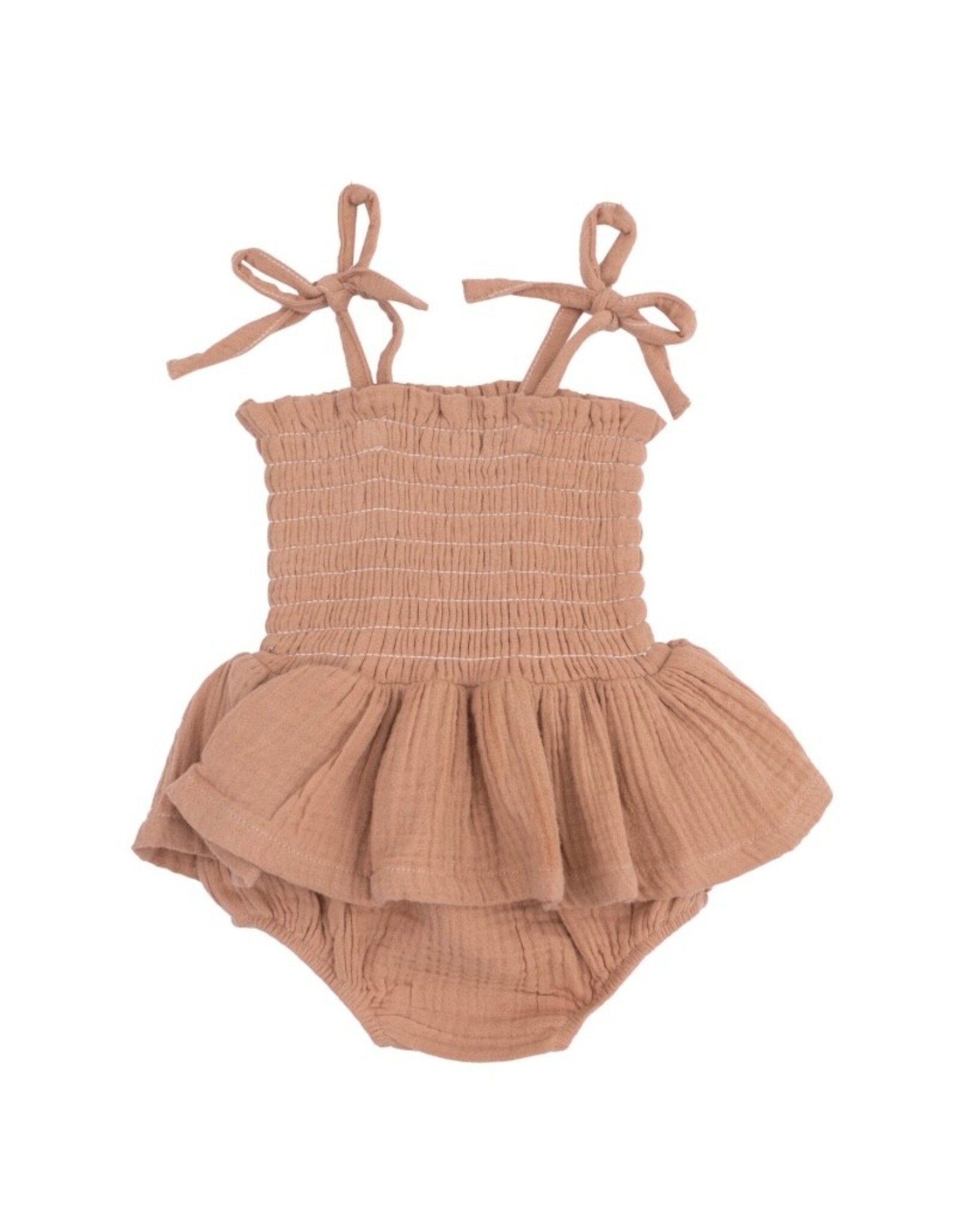 Angel Dear Angel Dear- Solid Muslin Camel Smocked Bubble W/Skirt