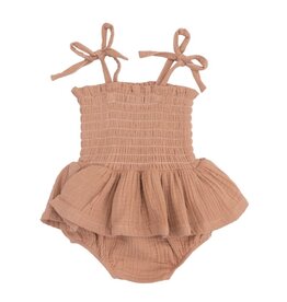 Angel Dear Angel Dear- Solid Muslin Camel Smocked Bubble W/Skirt