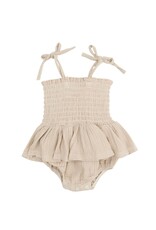 Angel Dear Angel Dear- Solid Muslin Oxford Tan Smocked Bubble W/Skirt