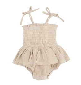 Angel Dear Angel Dear- Solid Muslin Oxford Tan Smocked Bubble W/Skirt