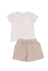 Angel Dear Angel Dear- Stripe Oxford Tan Crew Neck Tee w/ Short